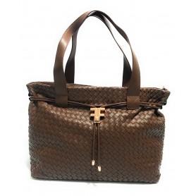 Borsa donna Fracomina a spalla shopping bag ecopelle intrecciato marrone BS23FR01 FA23SBA004P411S5-091