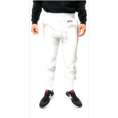 Pantalone Moschino in felpa A4314 con banda laterale colore bianco E21MO40