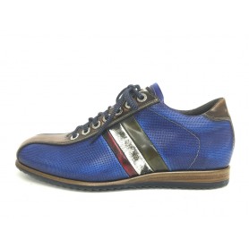 Scarpe uomo Harris sneaker blu lino saffiano tricolore fatte mano U16HA51