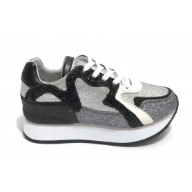 Sneaker running   in pelle/ glitter black/ silver DS22AP03 S2RSD20