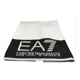 Telo mare Emporio Armani EA7 con logo bianco/ nero cotone CS23EA06 904019