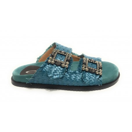 Scarpe donna  sandalo/ ciabatta in pelle colore blu DS23EL05 271