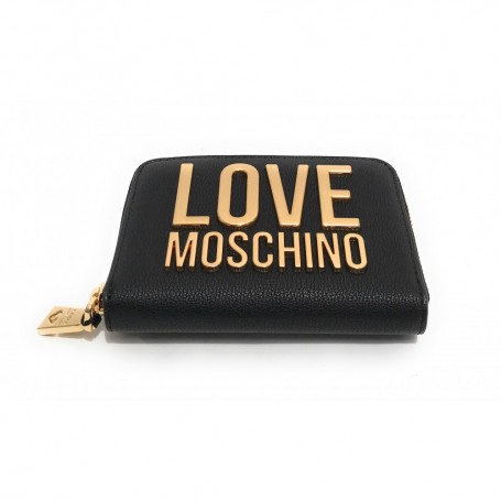 Portafoglio donna Love Moschino zip around small ecopelle nero logo gold A24MO06 JC5613