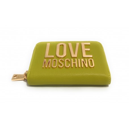 Portafoglio donna Love Moschino zip around small ecopelle lime logo gold A24MO13 JC5613