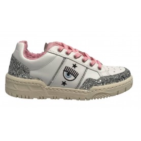 Scarpe donna sneaker Chiara Ferragni CF1 white/silver glitter/  pink D24CF02 CF3206 262