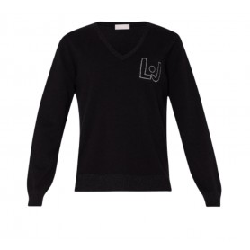 Maglia chiusa donna Liu Jo pullover con logo nero E24LJ10 TF3203