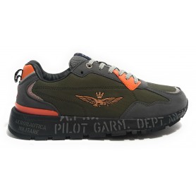 Sneaker Aeronautica Militare running ecosuede grigio/ arancione/ nylon verde militare U24AR02 232SC214