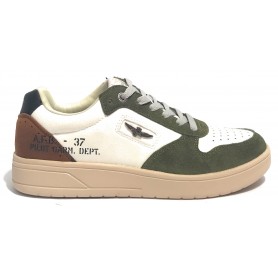 Sneaker Aeronautica Militare in ecopelle white/ suede military green/ brown U24AR06 232SC235