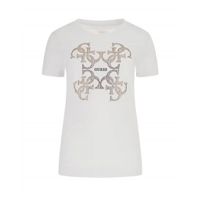 T-shirt donna Guess stretch con logo strass white ES24GU18 W4RI35J1314