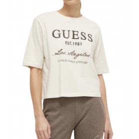 T-shirt donna Guess con logo beige ES24GU58 VARI01I3Z14