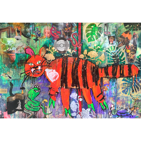 Chinese Tiger Pregiato Foulard Unisex Colorato Firmato - by Ludmilla Radchenko