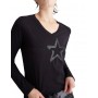 T shirt donna Liu Jo maniche lunghe con logo a stella nero ES24LJ07 TA4134 JS003