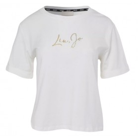 T shirt donna Liu Jo con logo in strass bianco ES24LJ08 TA4135 JS003