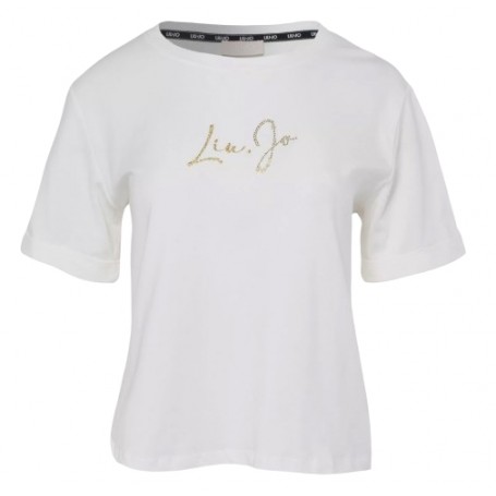 T shirt donna Liu Jo con logo in strass bianco ES24LJ08 TA4135 JS003