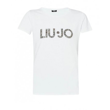 T shirt donna Liu Jo basica con logo animalier bianco ES24LJ20 VA4105 JS003