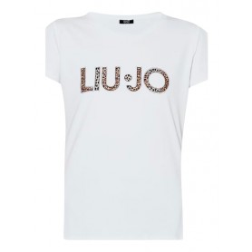 T shirt donna Liu Jo basica con logo animalier bianco ES24LJ21 VA4105 JS003
