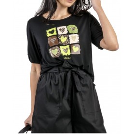 T shirt donna Liu Jo nodino M con logo nero/cuori ES24LJ29 VA4106 JS360