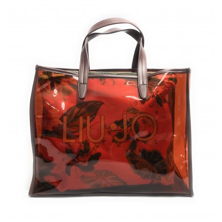 Borsa donna a spalla Liu-jo Shopping tote with pouch living coral jungle BS24LJ121 VA4200 T0300