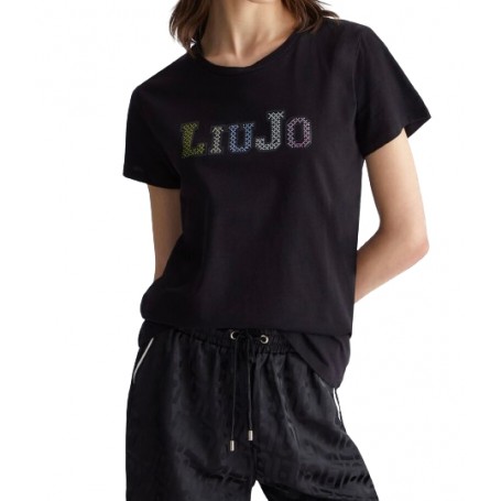 T shirt donna Liu Jo con logo in strass nero ES24LJ36 TA4204 JS923
