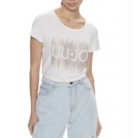 T shirt donna Liu Jo con logo e strass bianco ES24LJ42 VA4154 JS360