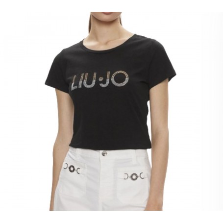 T shirt donna Liu Jo con logo strass nero ES24LJ43 VA4216 JS923