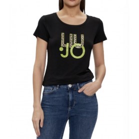 T shirt donna Liu Jo con logo strass nero ES24LJ68 VA4227 JS360
