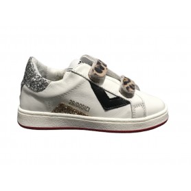 Scarpe bambina 2B12 sneaker con strap Baby Suprime-25 pelle bianco/ leo ZS23QB01