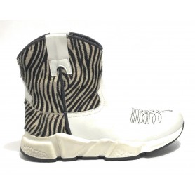 Scarpe donna Life stivaletto texano fondo running in pelle bianco/ zebrato DS19LI04