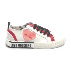 Scarpe donna Love Moschino sneaker in pelle bianco/ rosso D21MO13